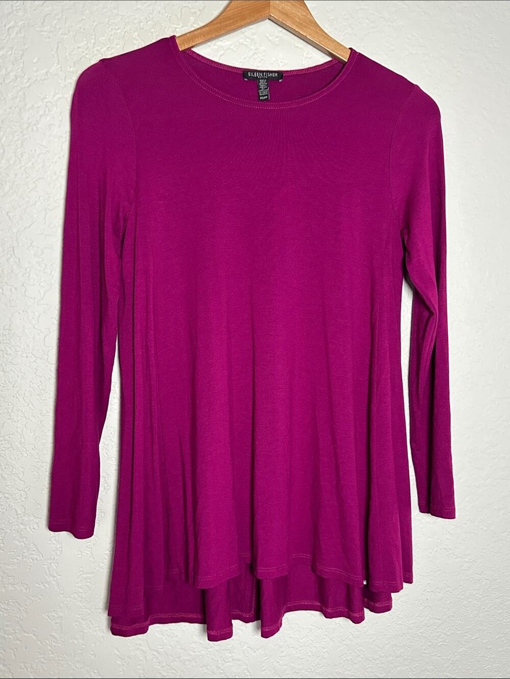 Eileen Fisher Long Sleeve Tee Top Petite Small Fuchsia Jewel Tone Vacation PS